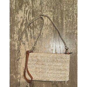 Straw Zipper Gold Tan crossbody wristlet Clutch women bag purse chain